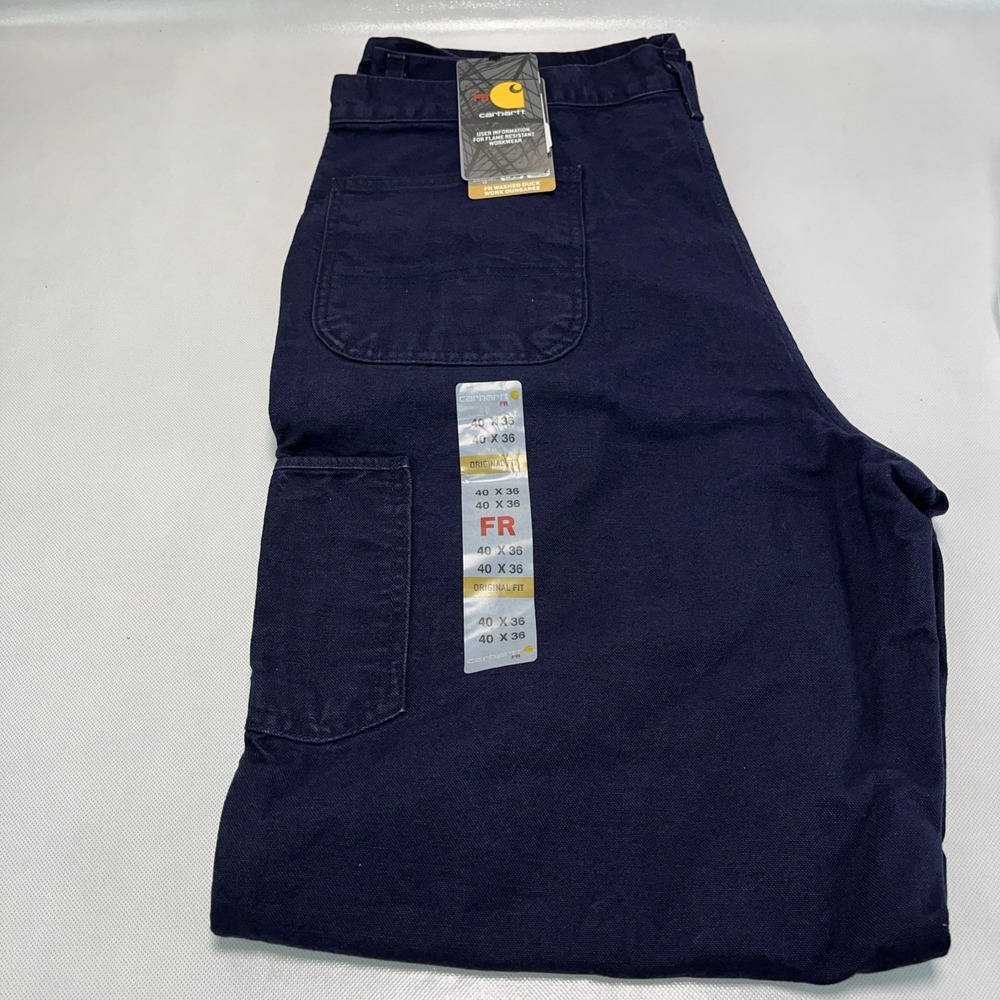 Carhartt FR Mens 40x36 Washed Duck Work Dungaree Flame Resistant Navy Blue Pants
